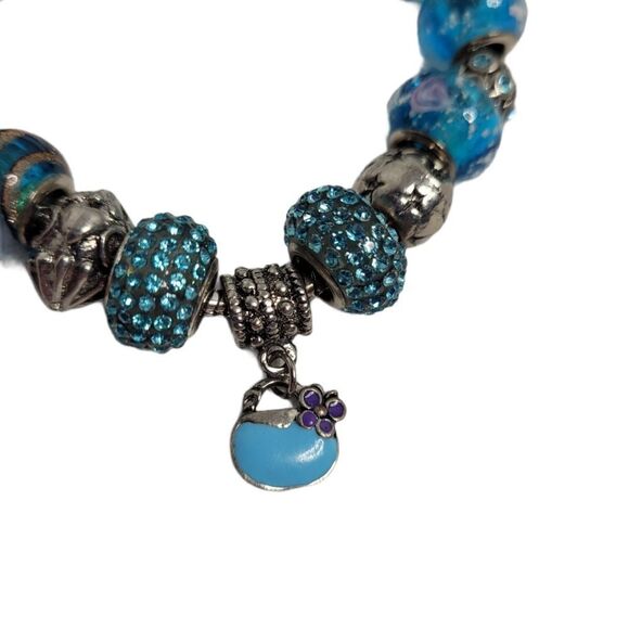 SILVER bracelet blue rhinestone beach theme clasp charm - Picture 3 of 7